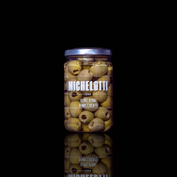 Olive verdi denocciolate in salamoia Michelotti Food peso netto 290 gr sgocciolato 130 gr